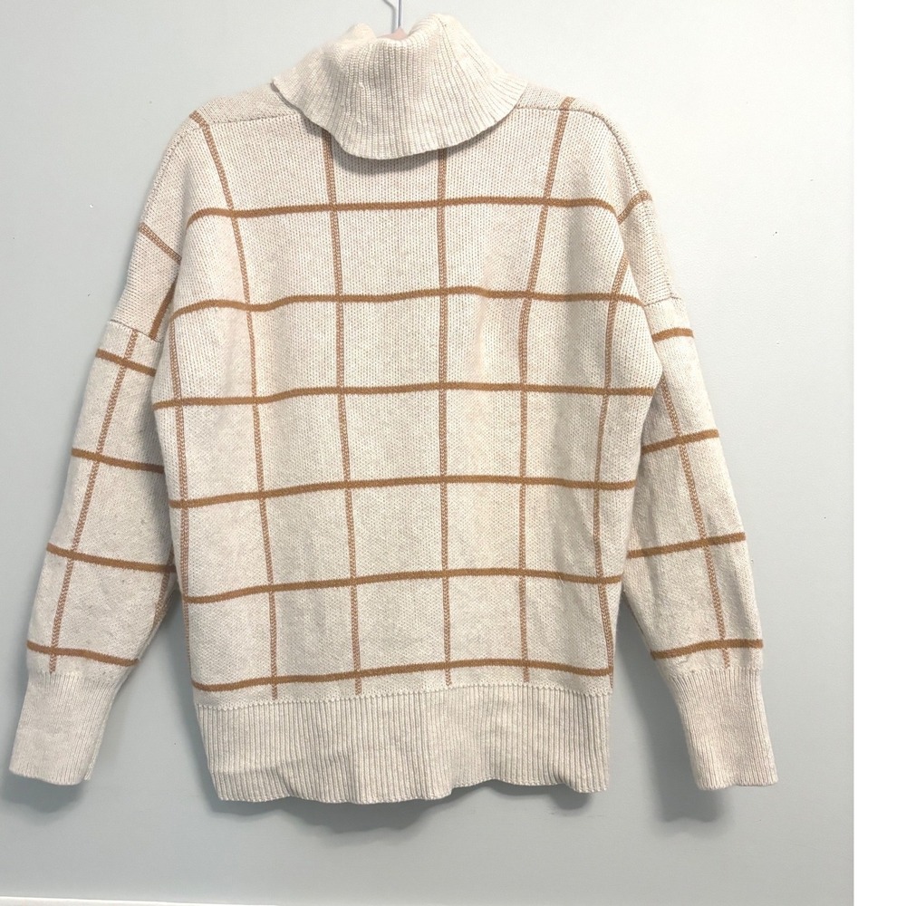 Madewell Windowpane Turtleneck Sweater Cream Tan Merino Wool Blend M - Picture 4 of 9